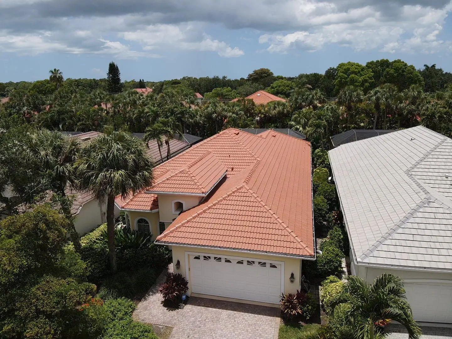 Terracotta tile roof on a Florida pool home
